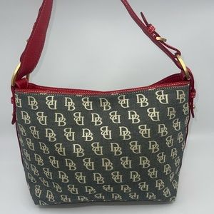 Rare HTF Dooney & Bourke Signature Denim & Red Canvas Hobo